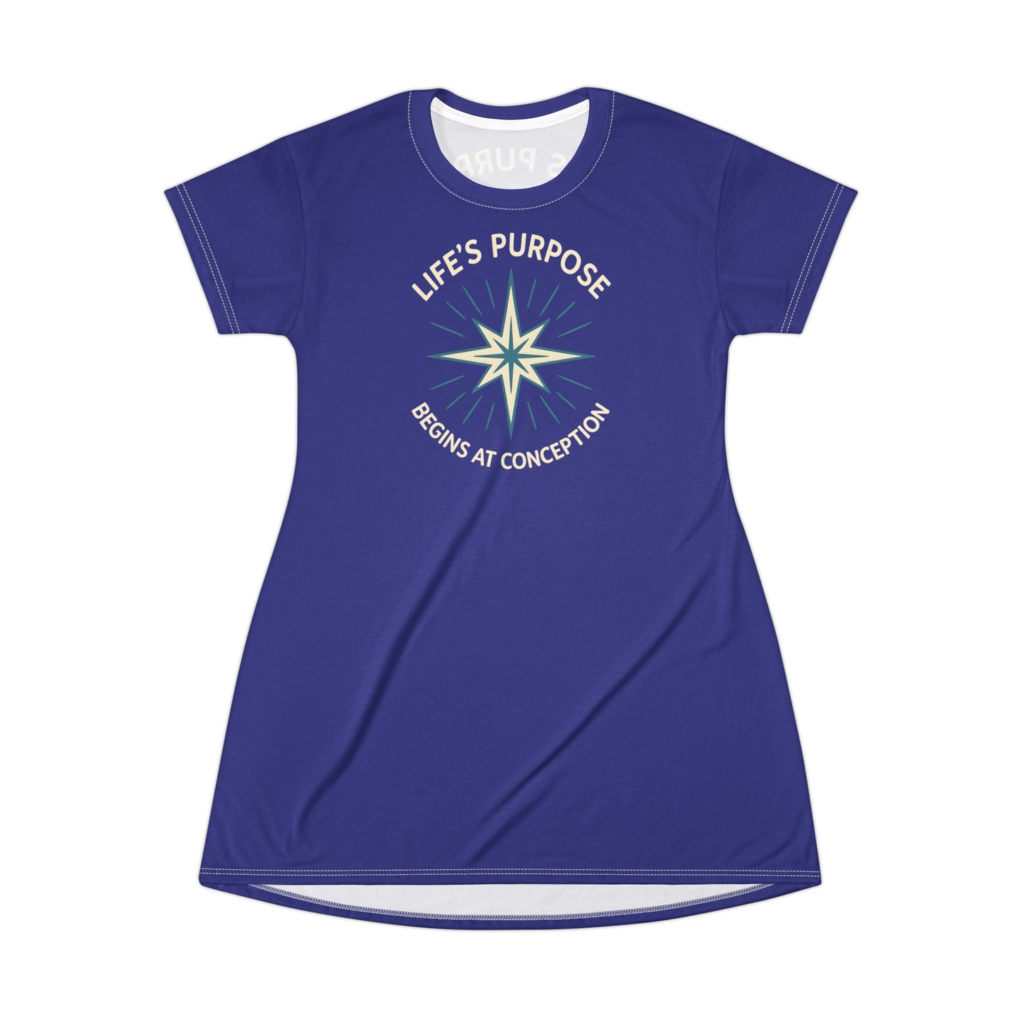 "Life's Purpose Begins at Conception #01", T-Shirt Dress (Cadmium Blue)