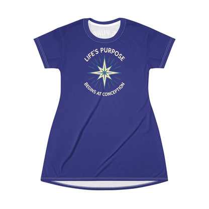 "Life's Purpose Begins at Conception #01", T-Shirt Dress (Cadmium Blue)