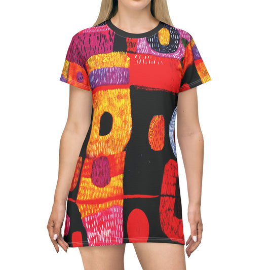 "Abstract 78", Wearable Fine Art T-Shirt Dress (Moonless Black)