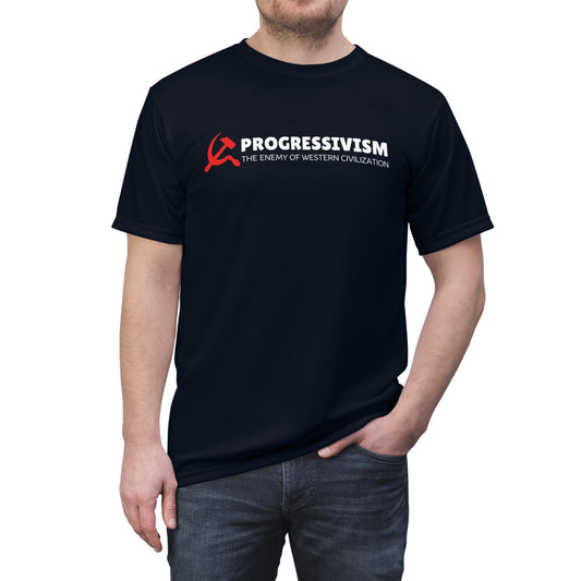 "Progressivism - Enemy of Western Civilization", Unisex Tee (Blackstone Blue)