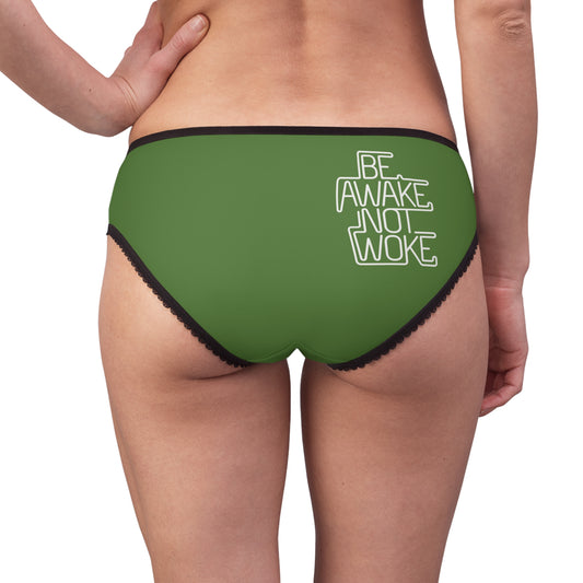 "Be Awake Not Woke" #1, Women's Briefs (Avocado Green)