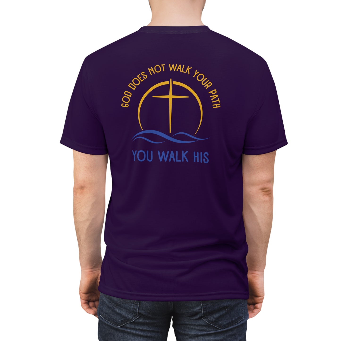 "God Does Not Walk Your Path", Unisex T-shirt (Academic Purple)