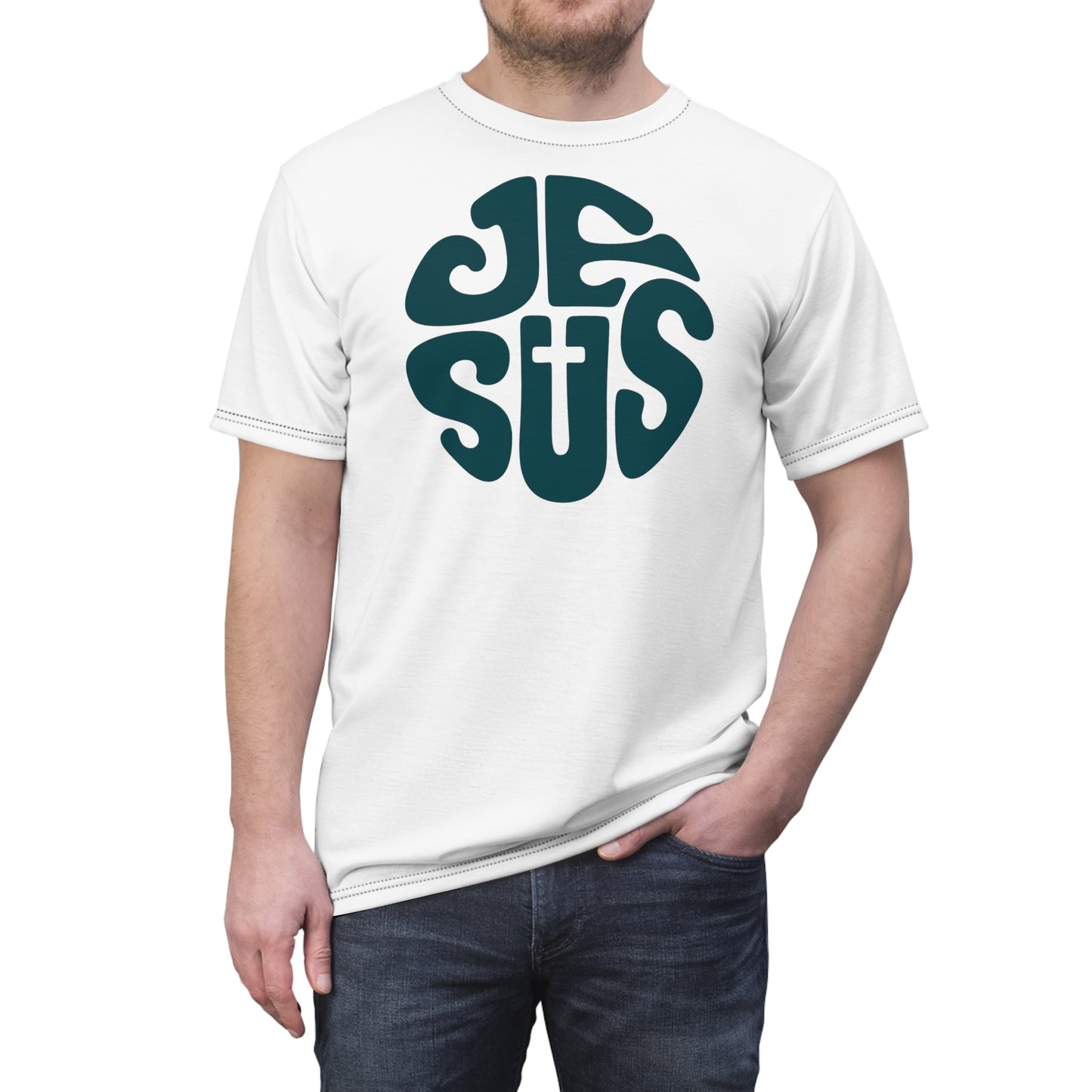 "Retro Jesus", Unisex T-shirt (Foamy Milk White)