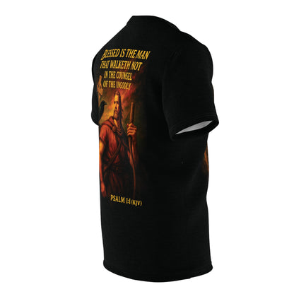 "Psalm 1:1 (KJV)", Wearable Art Unisex T-shirt (Void Black)
