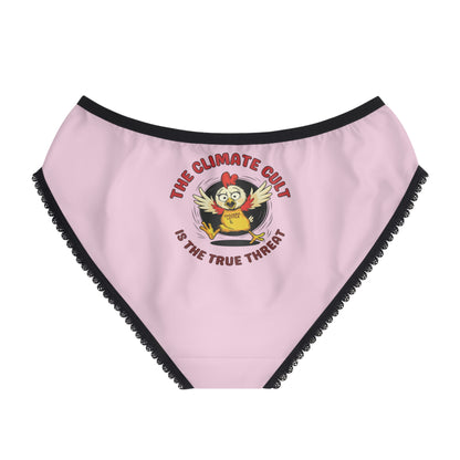 "The Climate Cult" (Chicken Little), Women's Briefs (Lace Pink)