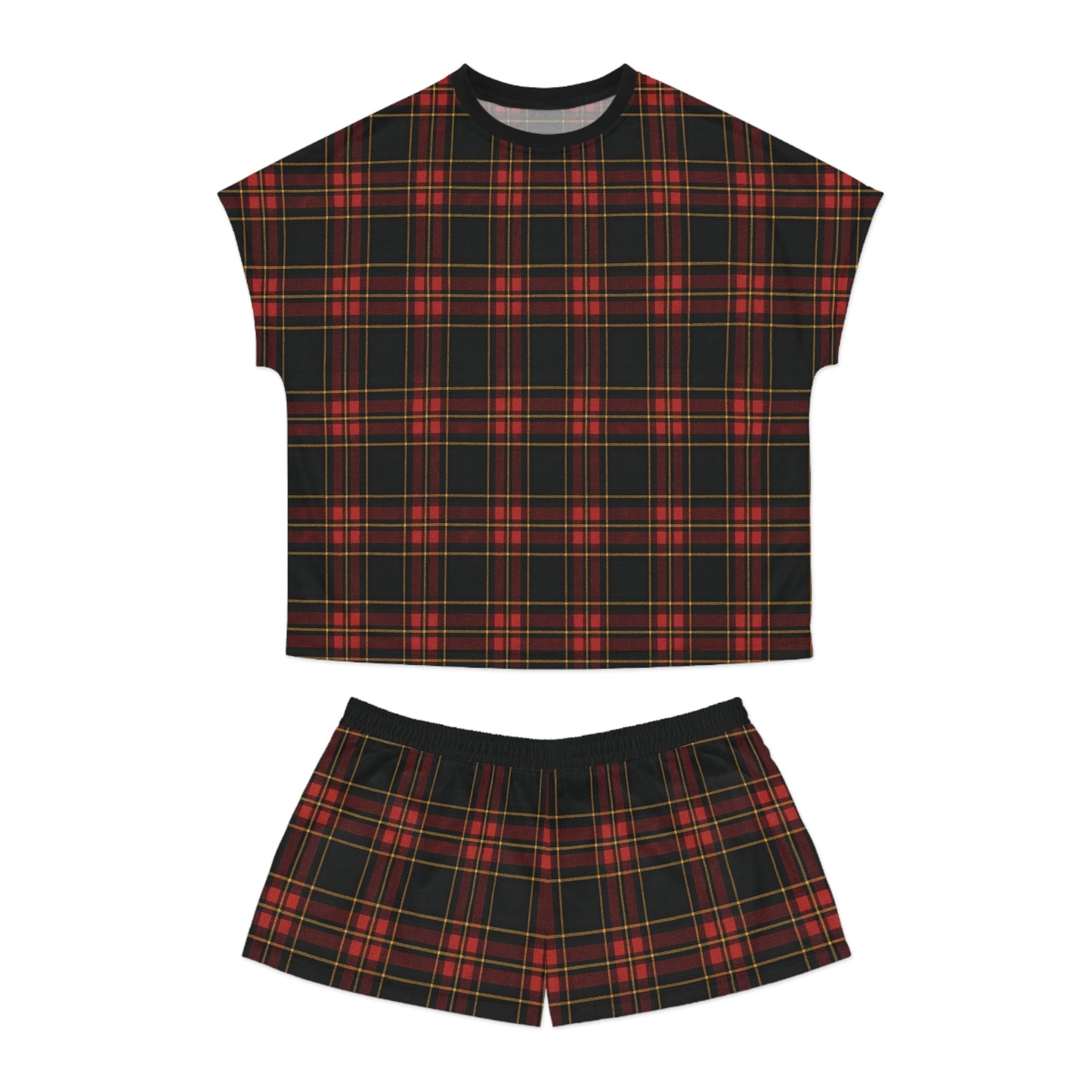 "Kilmor Gallóglach Tartan", Women's Short Pajama Set (Black Collar & Waist)