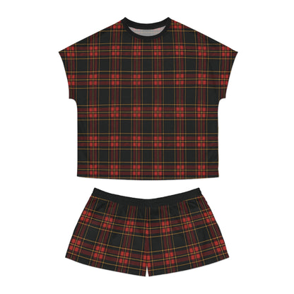 "Kilmor Gallóglach Tartan", Women's Short Pajama Set (Black Collar & Waist)