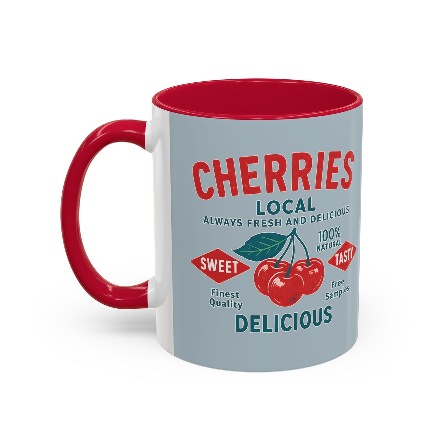 "Delicious Cherries", Colorful Mugs (11oz, 15oz) (Washed Silver-Blue)