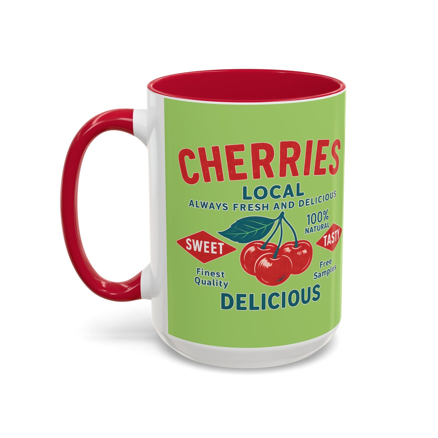 "Delicious Cherries", Colorful Mugs (11oz, 15oz) (Orchard Lime)