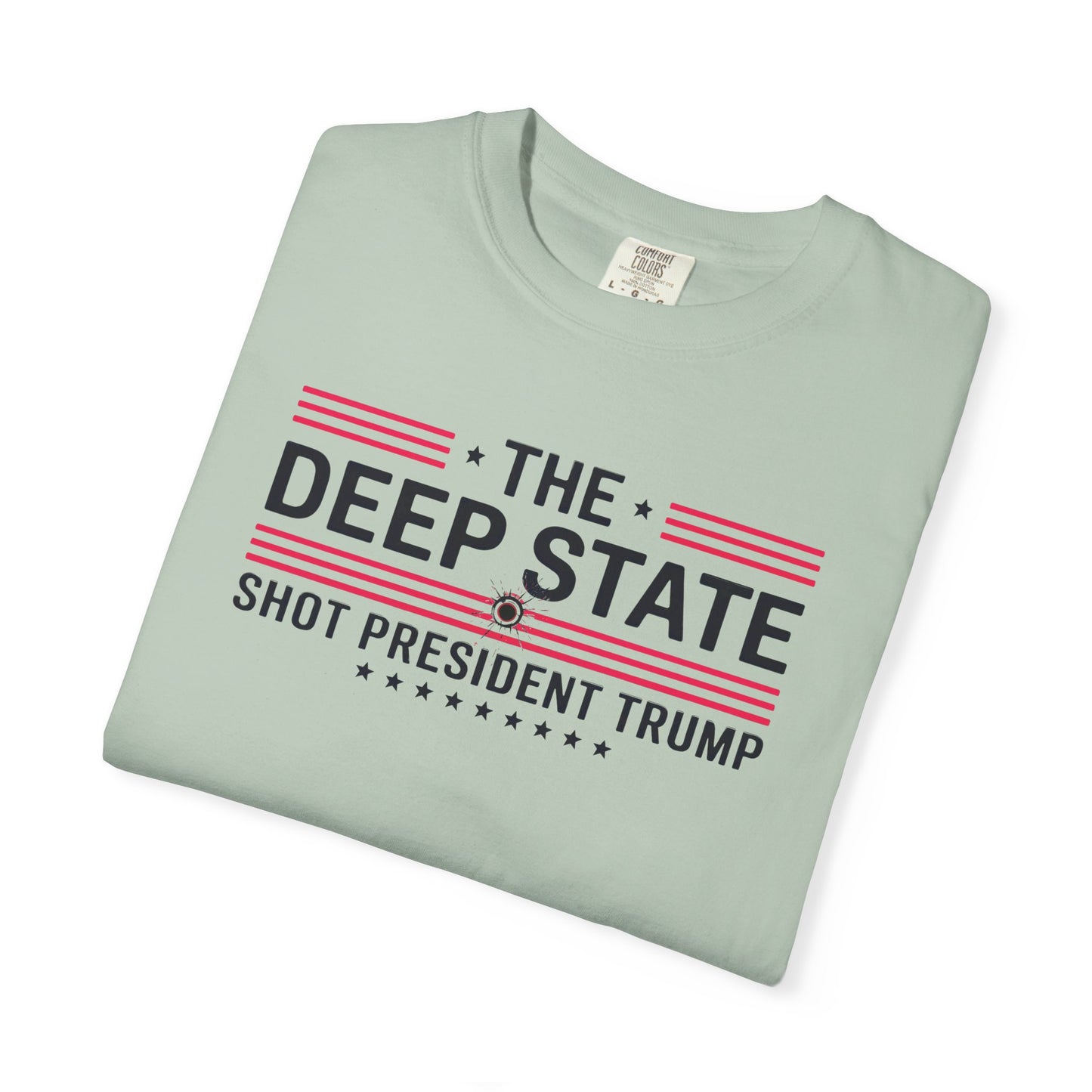 "The Deep State Shot President Trump" #02, Unisex White T-shirt