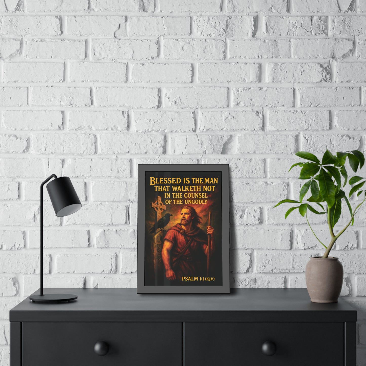 "Psalm 1:1 (KJV)", Framed Paper Poster (Peatshadow Black)
