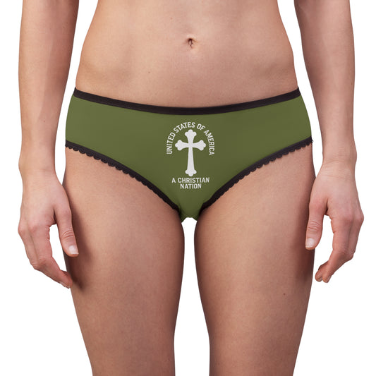 "USA - A Christian Nation" #04, Women's Briefs (Olive Green)