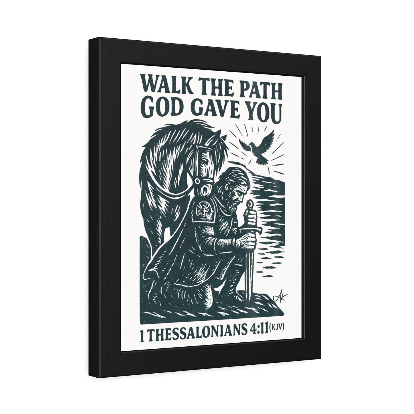 "1 Thessalonians 4:11 (KJV)", Framed Paper Poster (Porcelain White)