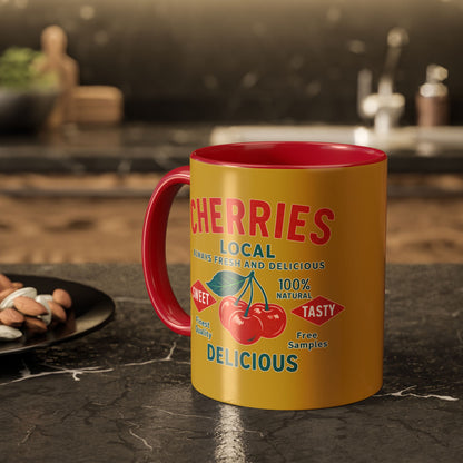 "Delicious Cherries", Colorful Mugs (11oz, 15oz) (Forgelight Gold)