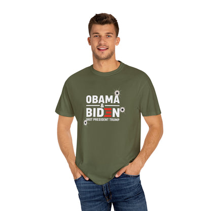 "Obama & Biden Shot President Trump", Unisex Black T-shirt