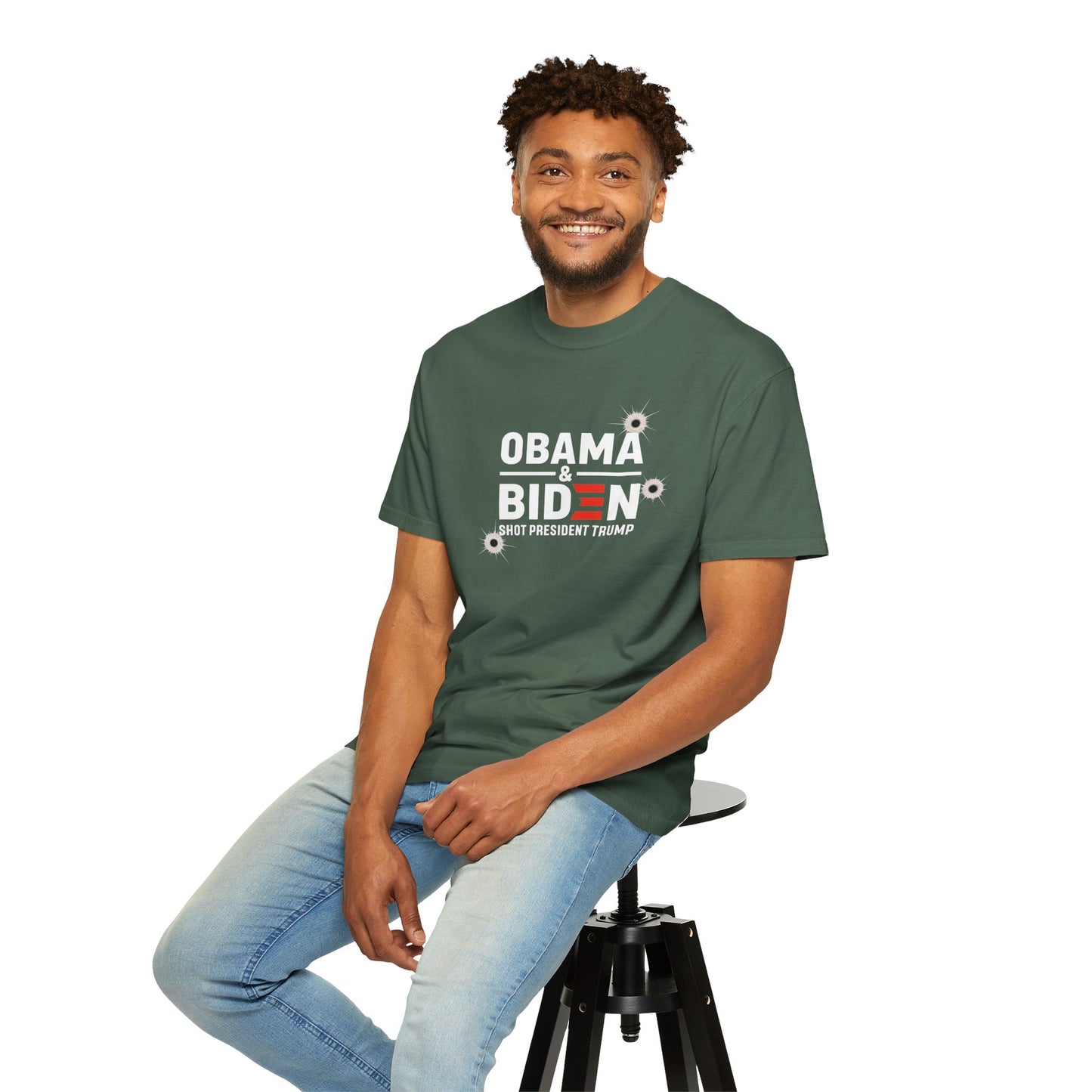 "Obama & Biden Shot President Trump", Unisex Black T-shirt