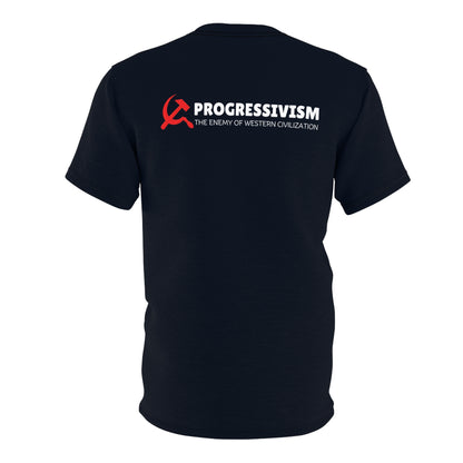 "Progressivism - Enemy of Western Civilization", Unisex Tee (Blackstone Blue)