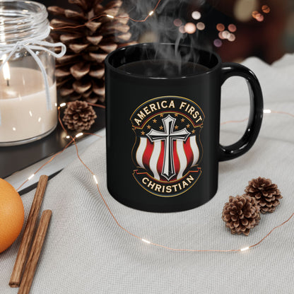 "America First Christian" #04, Black Mug (11oz & 15oz)