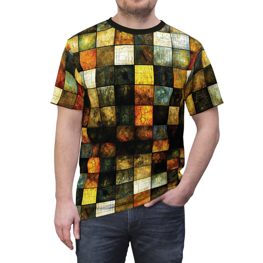 "Wood Block Pattern" #01, Fine Art Unisex T-Shirt (Mossblack Collar)