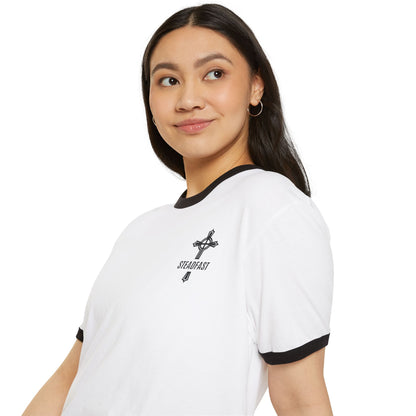 "Steadfast Cross", Unisex Cotton Ringer T-Shirt