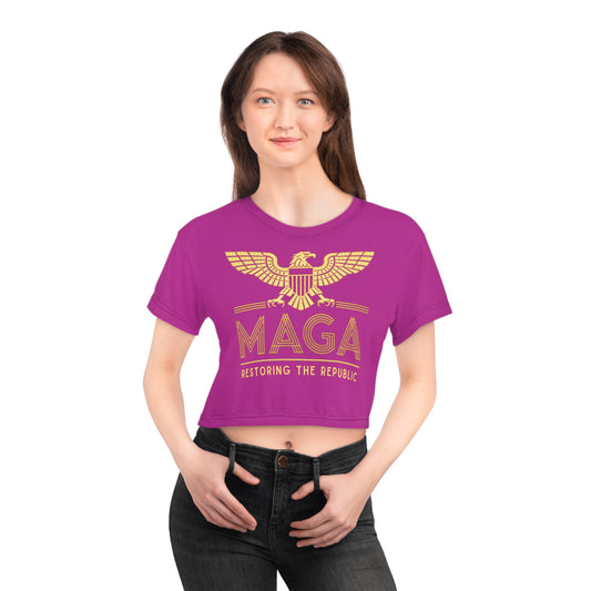 "MAGA - Restoring the Republic", Crop Tee (Prairie Foxglove Pink)