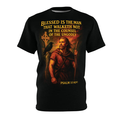 "Psalm 1:1 (KJV)", Wearable Art Unisex T-shirt (Void Black)