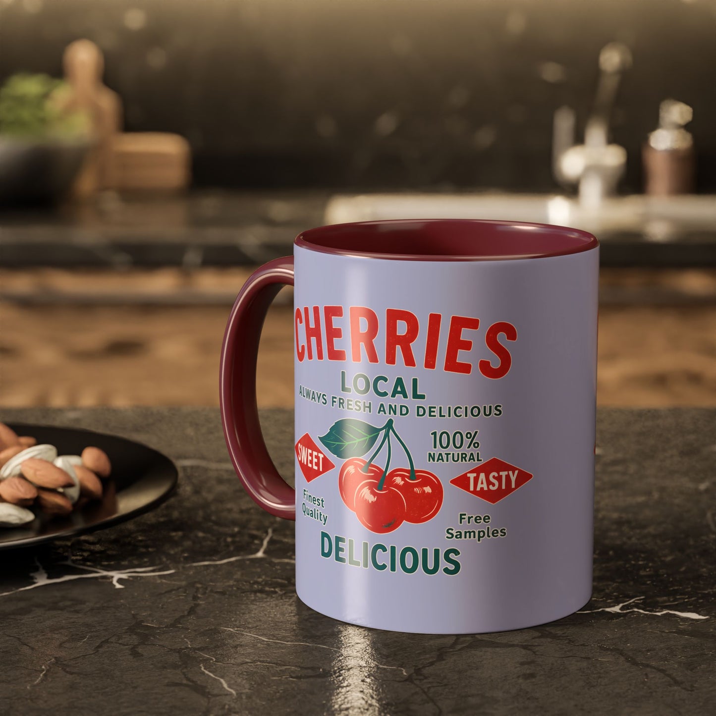 "Delicious Cherries", Colorful Mugs (11oz, 15oz) (Retro Periwinkle)