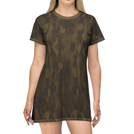 "Swamp Recon Camouflage", T-Shirt Dress (Bogbrush Olive Collar)