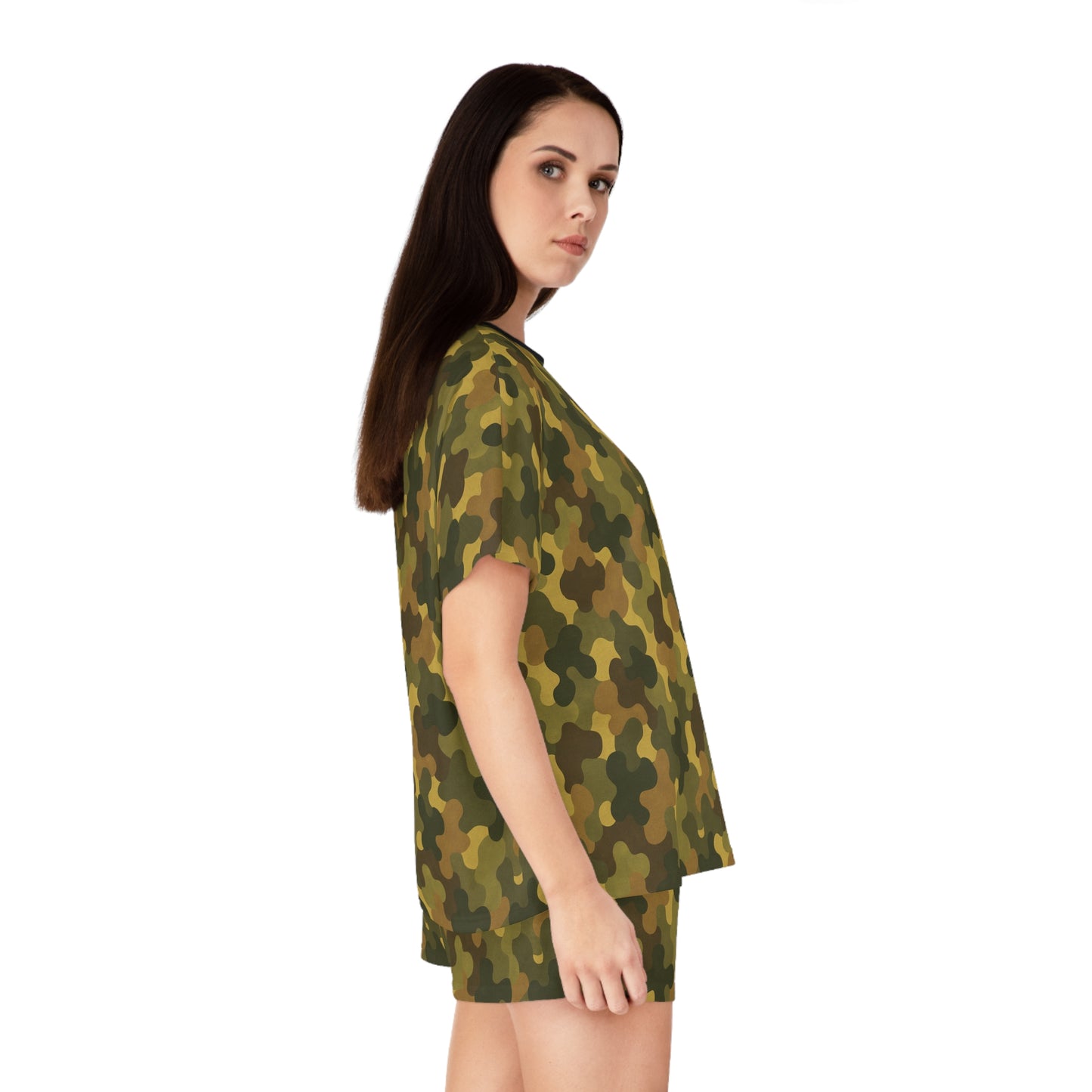 "SASR Day-Ops Camouflage", Women's Short Pajama Set (Black Collar & Waist)