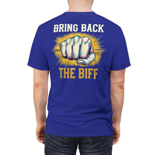 "Bring Back The Biff", Unisex T-shirt (Cobalt Ore Blue)