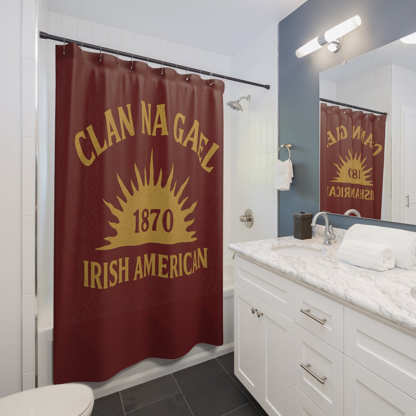 "Clan na Gael - Irish American", Shower Curtains (Palladius Red)