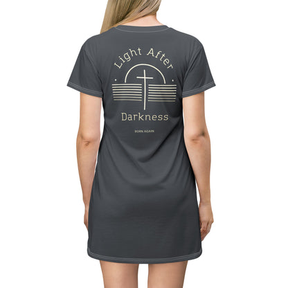 "Light After Darkness - Born Again", T-Shirt Dress (Hebridean Grey)
