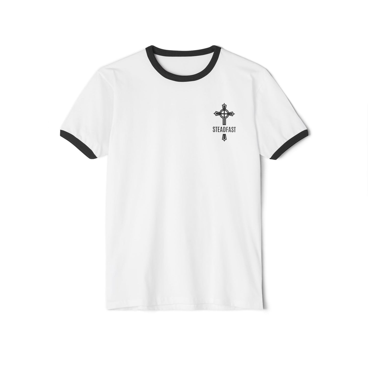 "Steadfast Cross", Unisex Cotton Ringer T-Shirt