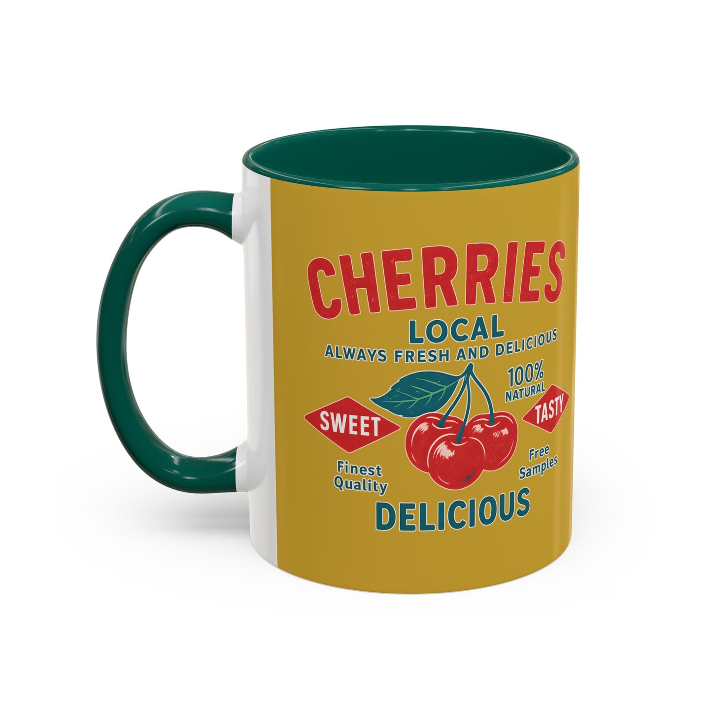 "Delicious Cherries", Colorful Mugs (11oz, 15oz) (Forgelight Gold)