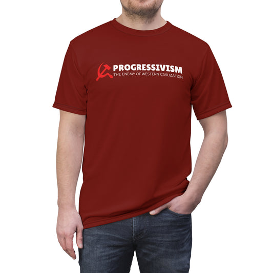"Progressivism - Enemy of Western Civilization", Unisex Tee (Dark Scarlet)