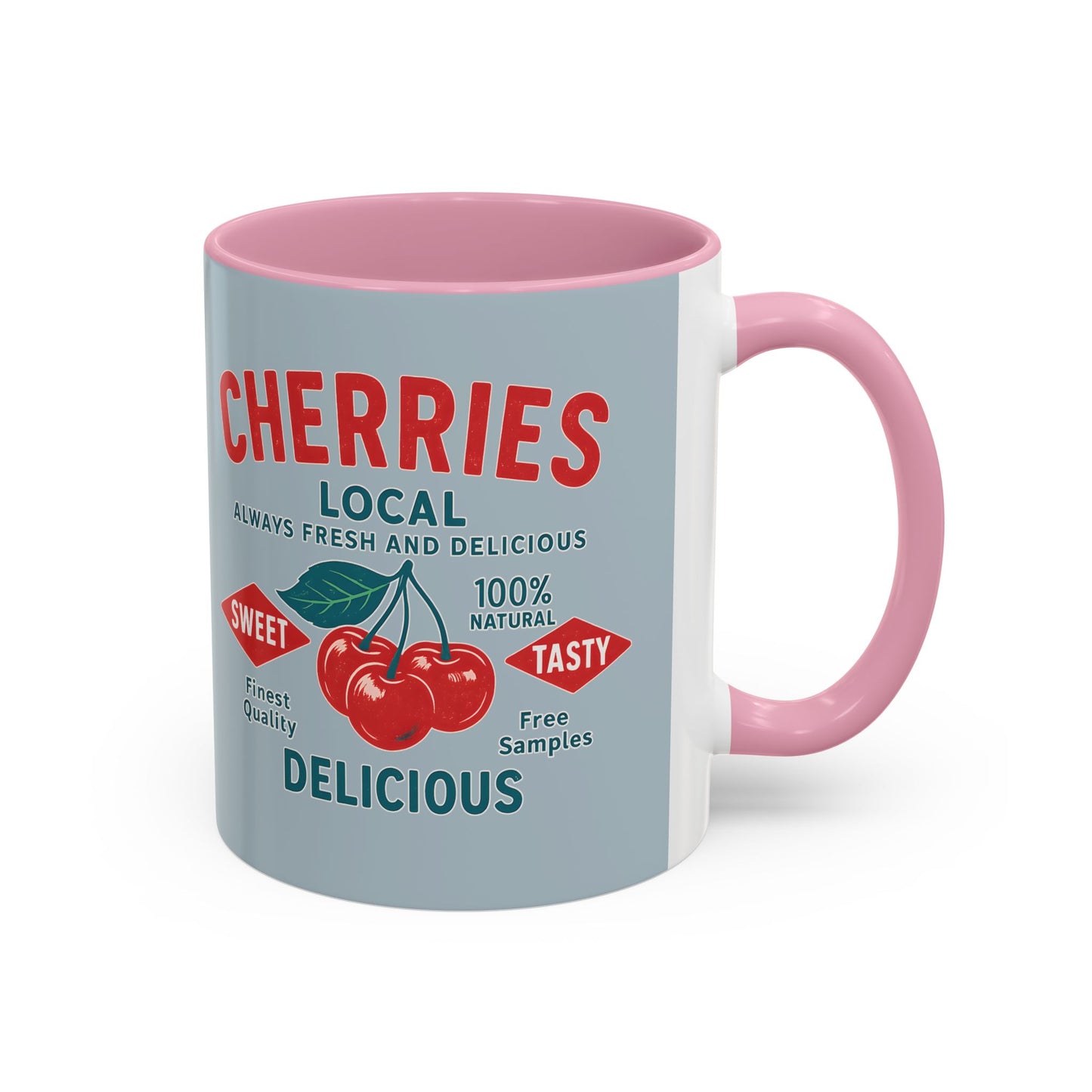 "Delicious Cherries", Colorful Mugs (11oz, 15oz) (Washed Silver-Blue)