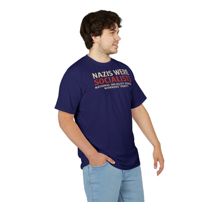 "Nazis were Socialists", Unisex T-shirt (Obsidian Blue)