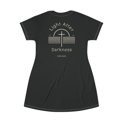 "Light After Darkness - Born Again", T-Shirt Dress (Void Black)