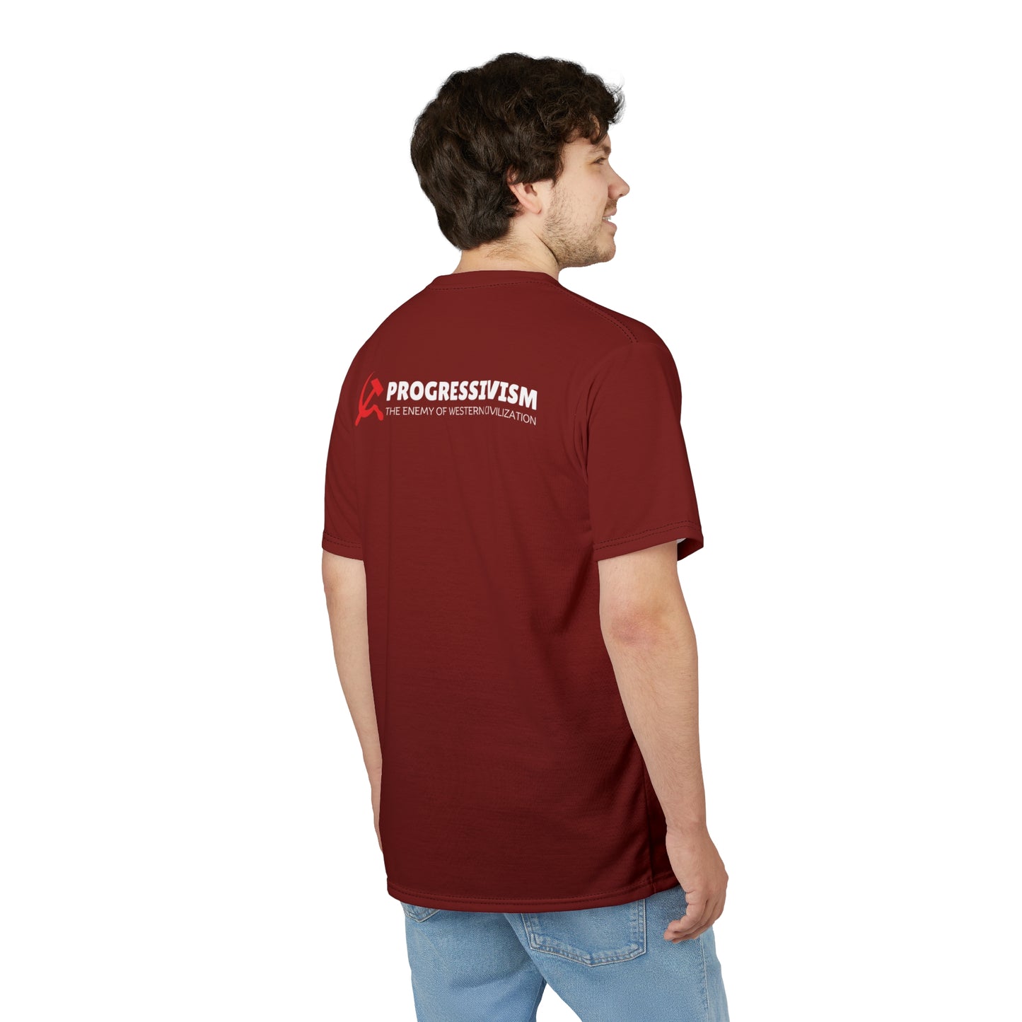 "Progressivism - Enemy of Western Civilization", Unisex Tee (Dark Scarlet)