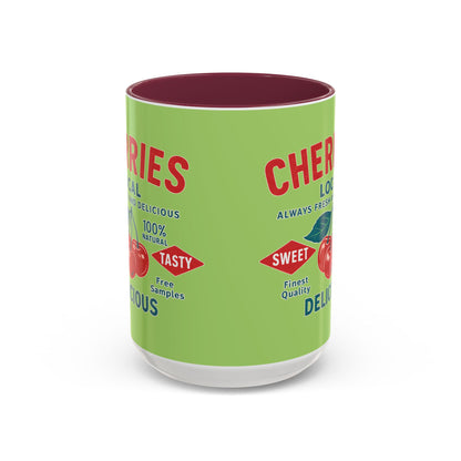 "Delicious Cherries", Colorful Mugs (11oz, 15oz) (Orchard Lime)