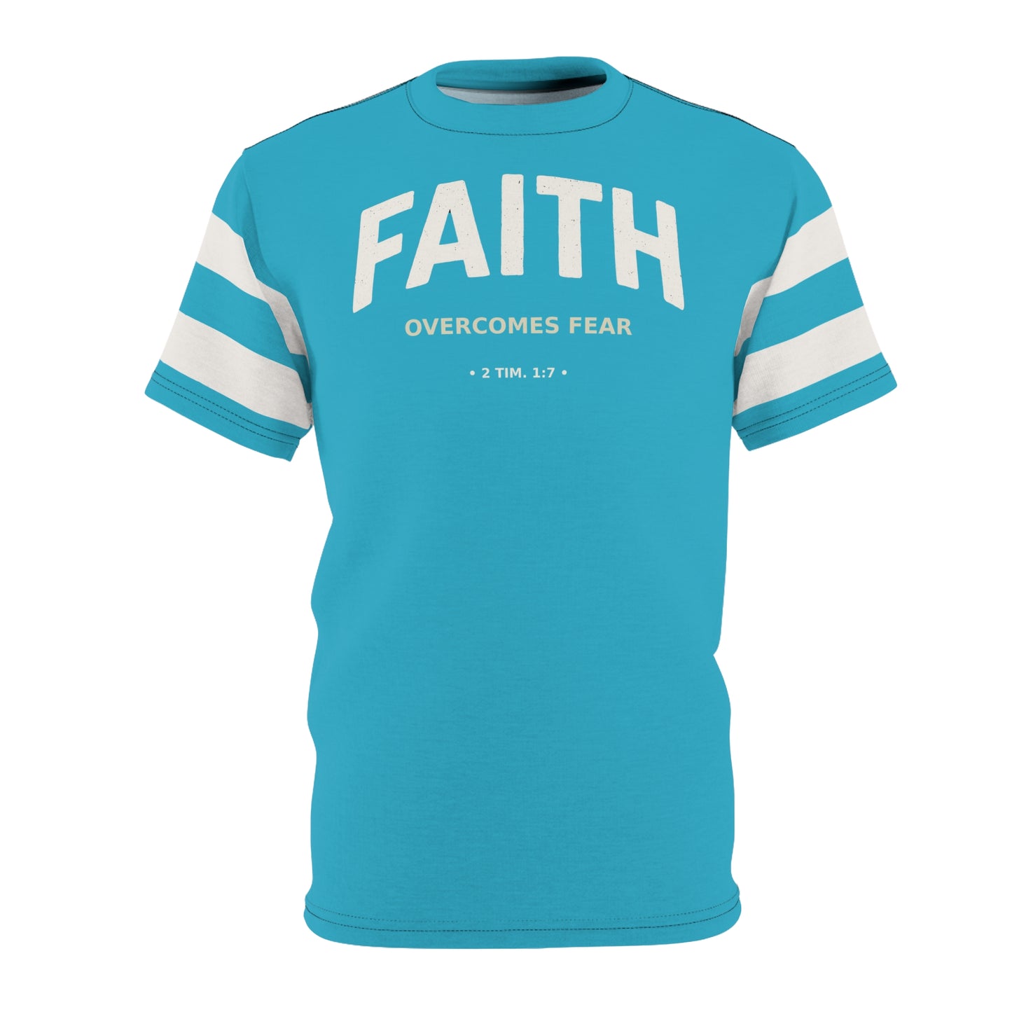 "Faith Overcomes Fear", Unisex Tee (Minoan Blue)