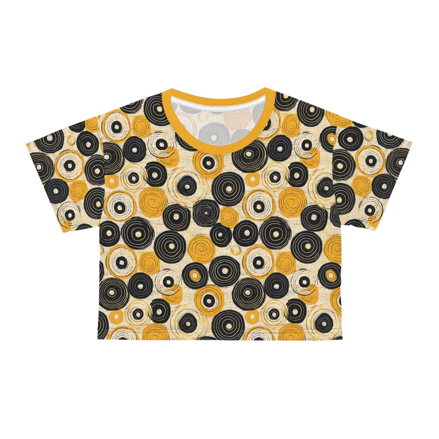 "Old 45's", Wearable Pattern Art Crop Tee (Cyber Yellow Collar)
