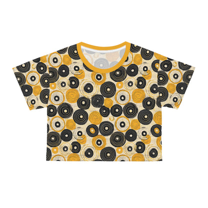 "Old 45's", Wearable Pattern Art Crop Tee (Cyber Yellow Collar)