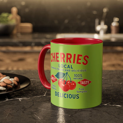 "Delicious Cherries", Colorful Mugs (11oz, 15oz) (Orchard Lime)