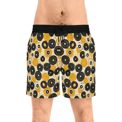 "Old 45's", Men's Mid-Length Swim Shorts (70's Black Cuffs)