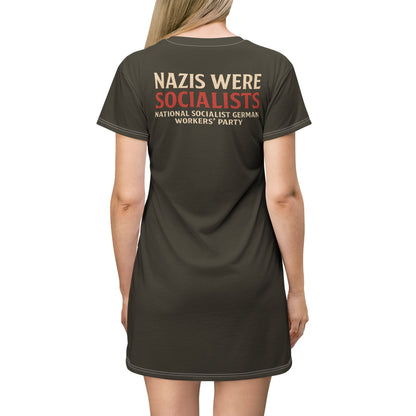 "Nazis were Socialists", T-Shirt Dress (Olive Drab Brown)