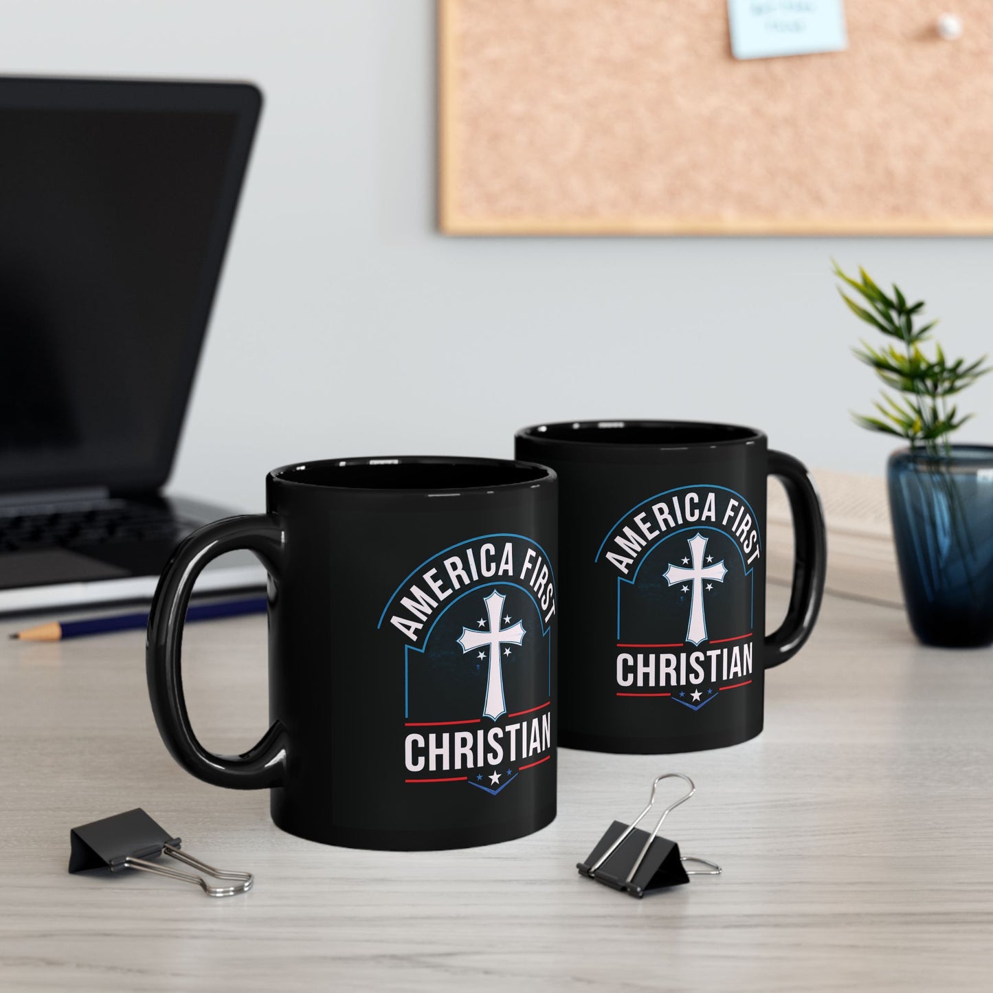 "America First Christian" #02 Black Mug (11oz, 15oz)