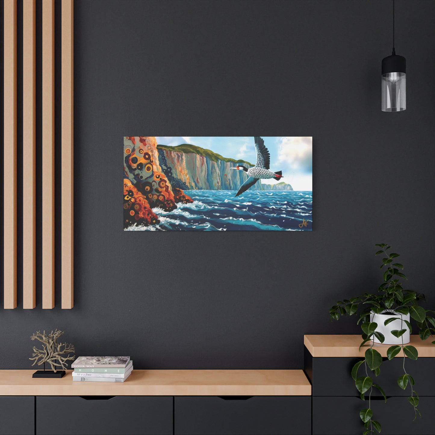 "Sky Kin V – Gannet Past the Ember Cliffs", Fine Art Matte Canvas, Stretched, 1.25"