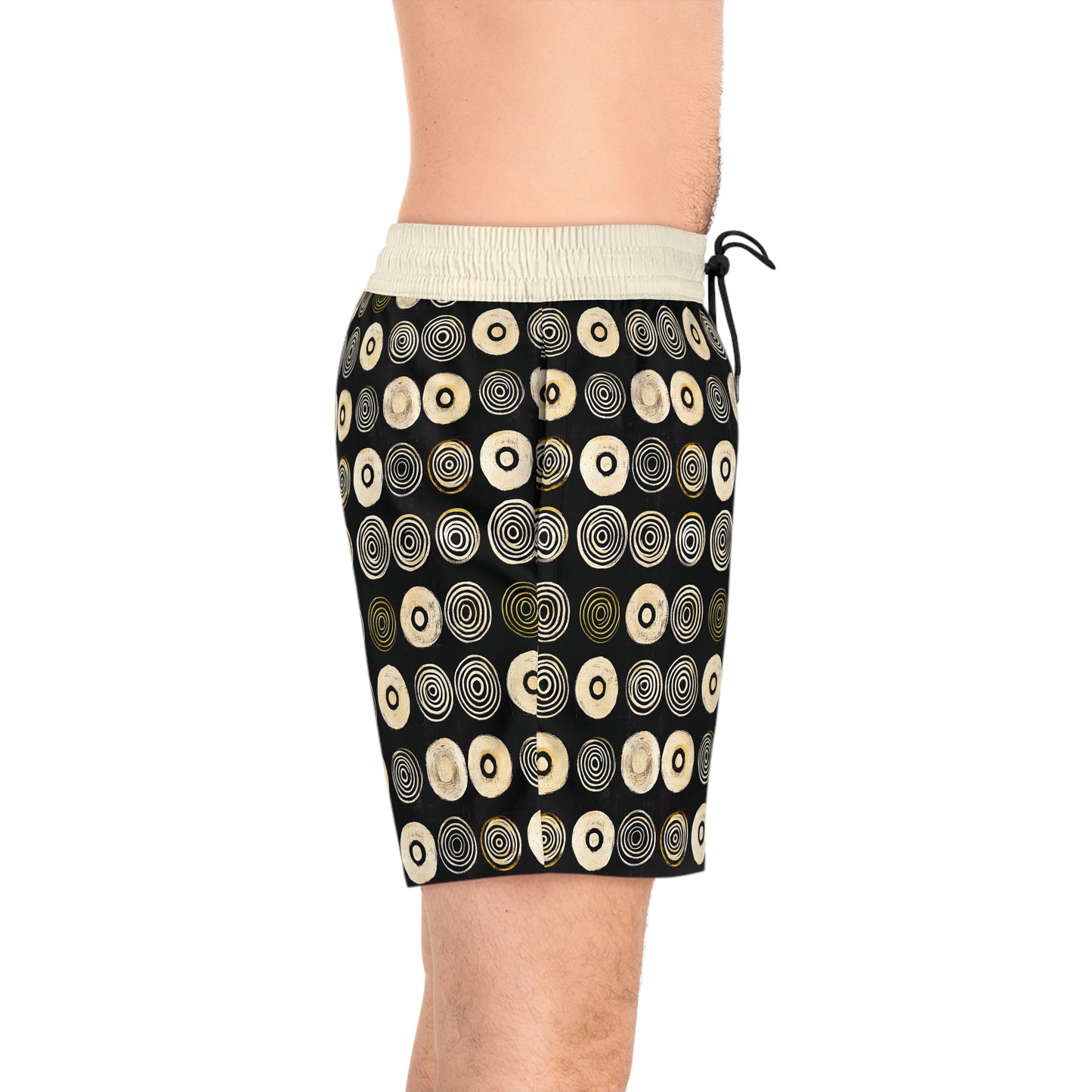 "Punk Polka", Men's Mid-Length Swim Shorts (Iced Almond Waistband)
