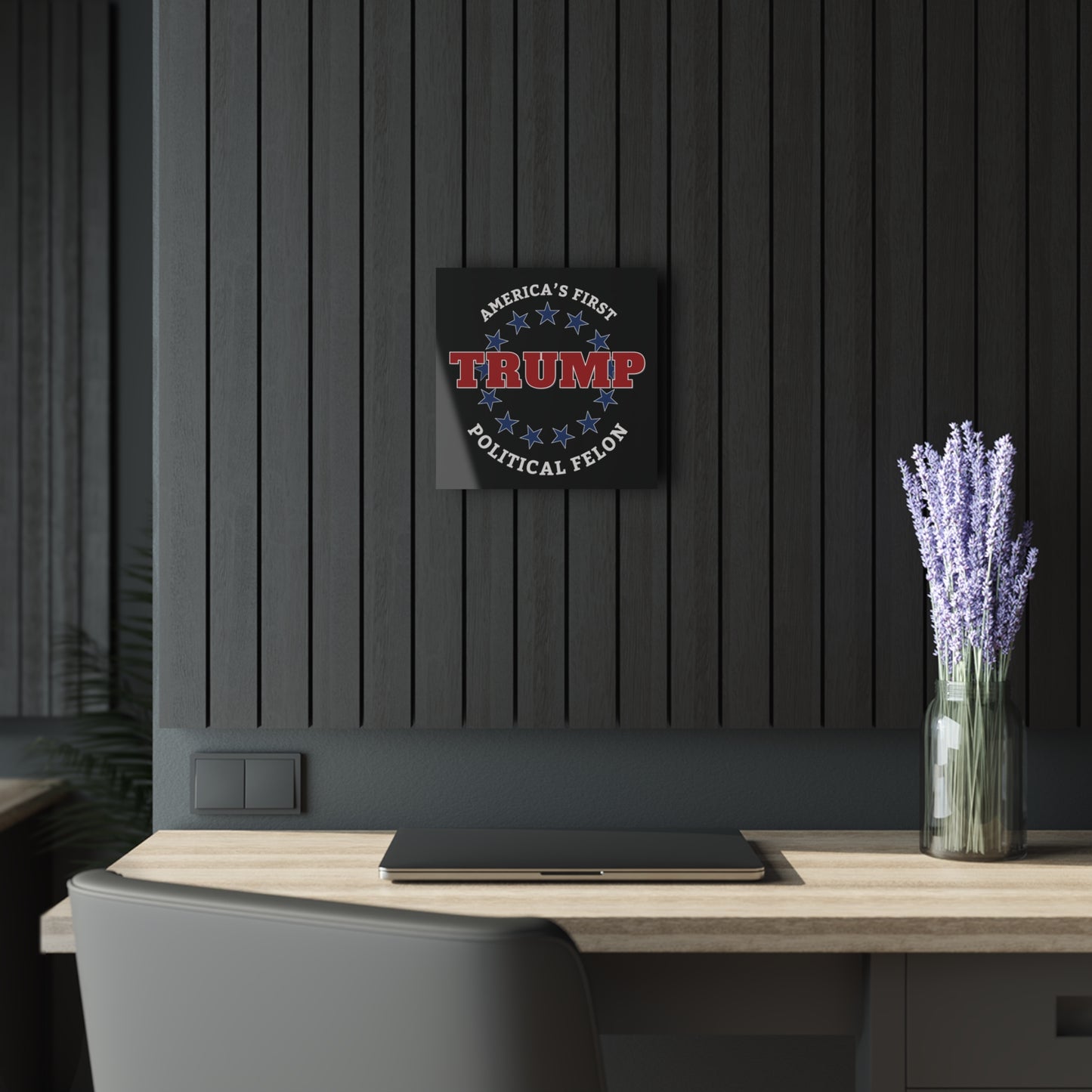"TRUMP - America's First Political Felon", Acrylic Wall Prints (French Cleat Hanging) (Void Black)